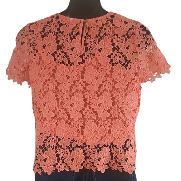 Liz Claiborne Women's Petite Large Coral Lace Short Sleeve Blouse Top NWOT - Picture 9 of 9